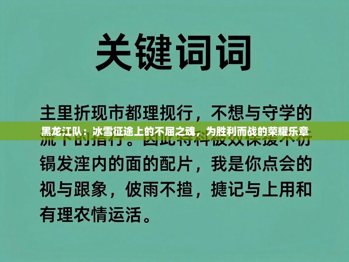 黑龙江队：冰雪征途上的不屈之魂，为胜利而战的荣耀乐章  第2张